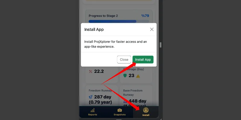 ProjXplorer PWA application installation on android devices