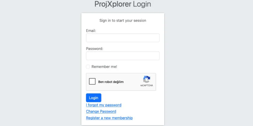 ProjXplorer login screen financial freedom application